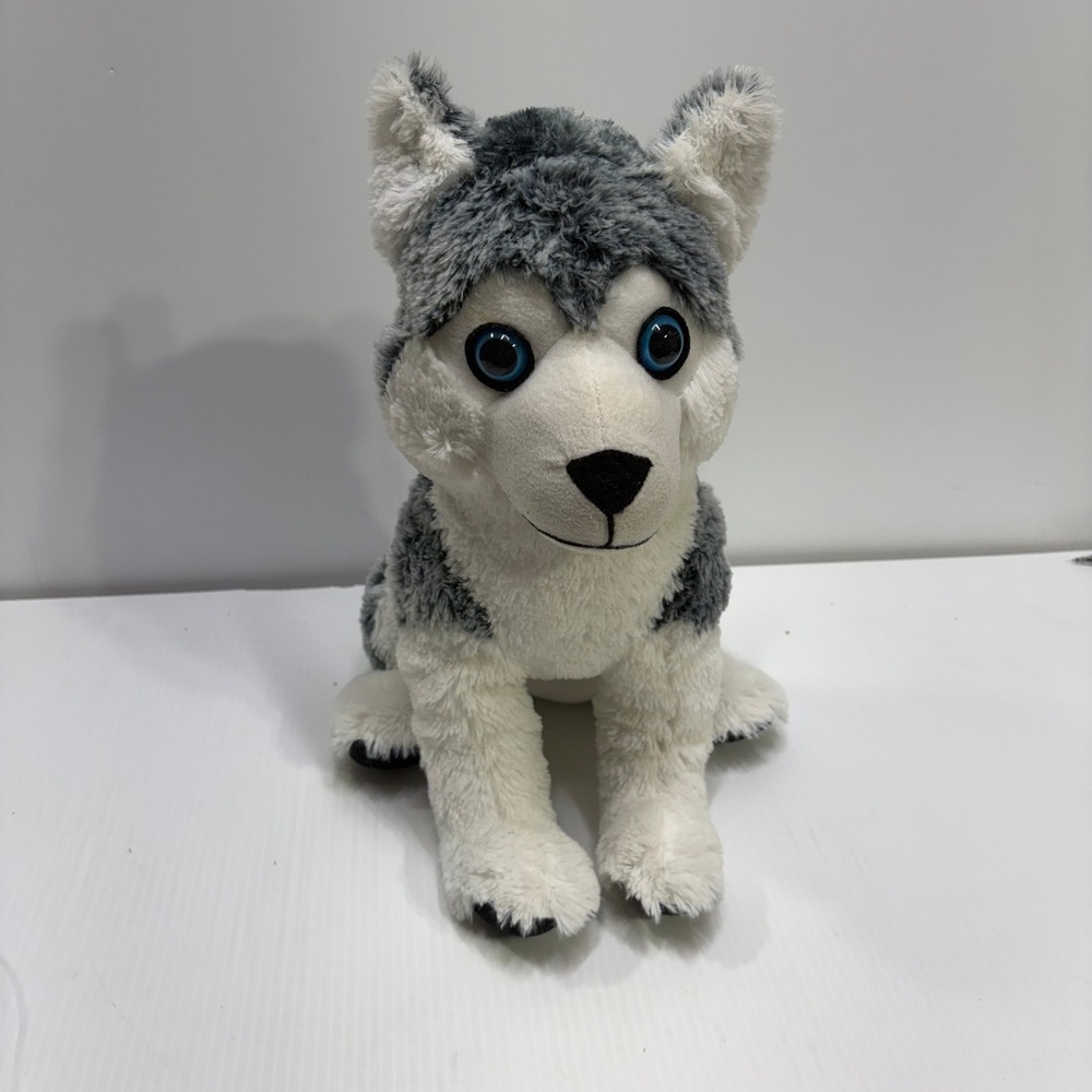 Gray White Siberian Husky Dog Plush Blue‎ Eyes Stuffed Animal 16 Inch